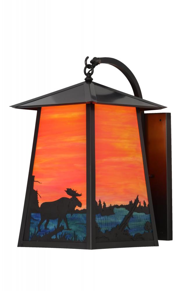 14.5" Wide  Stillwater Moose at Lake Curved Arm Wall Sconce