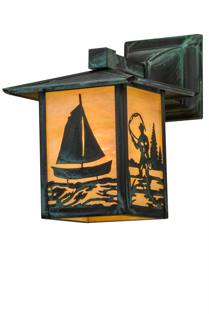 7"W Seneca Sailboat & Fly Fisherman Solid Mount Wall Sconce