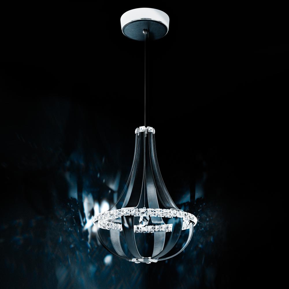 Crystal Empire LED 27in 120V Pendant in Grizzly Black Leather with Clear Crystals from Swarovski