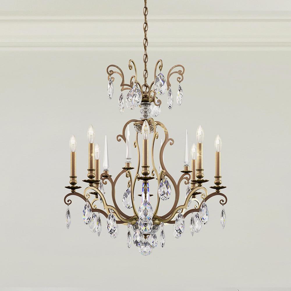 Renaissance Nouveau 8 Light 120V Chandelier in Etruscan Gold with Clear Heritage Handcut Crystal